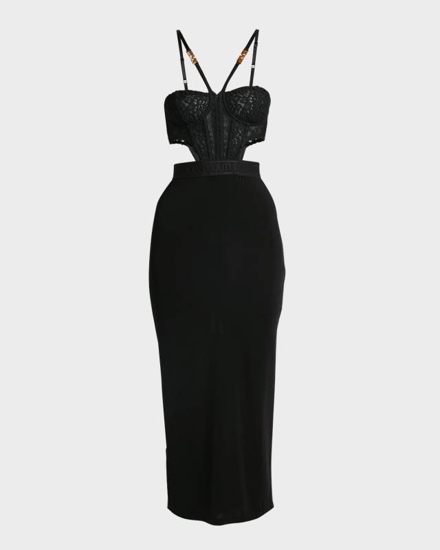 Lace Bustier Midi Bodycon Dress